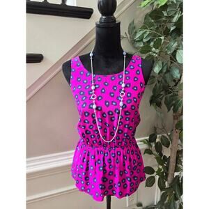 Lilly Pulitzer Blouse Top Womens Size XS Pink Silk Leopard Sleeveless Peplum Hem